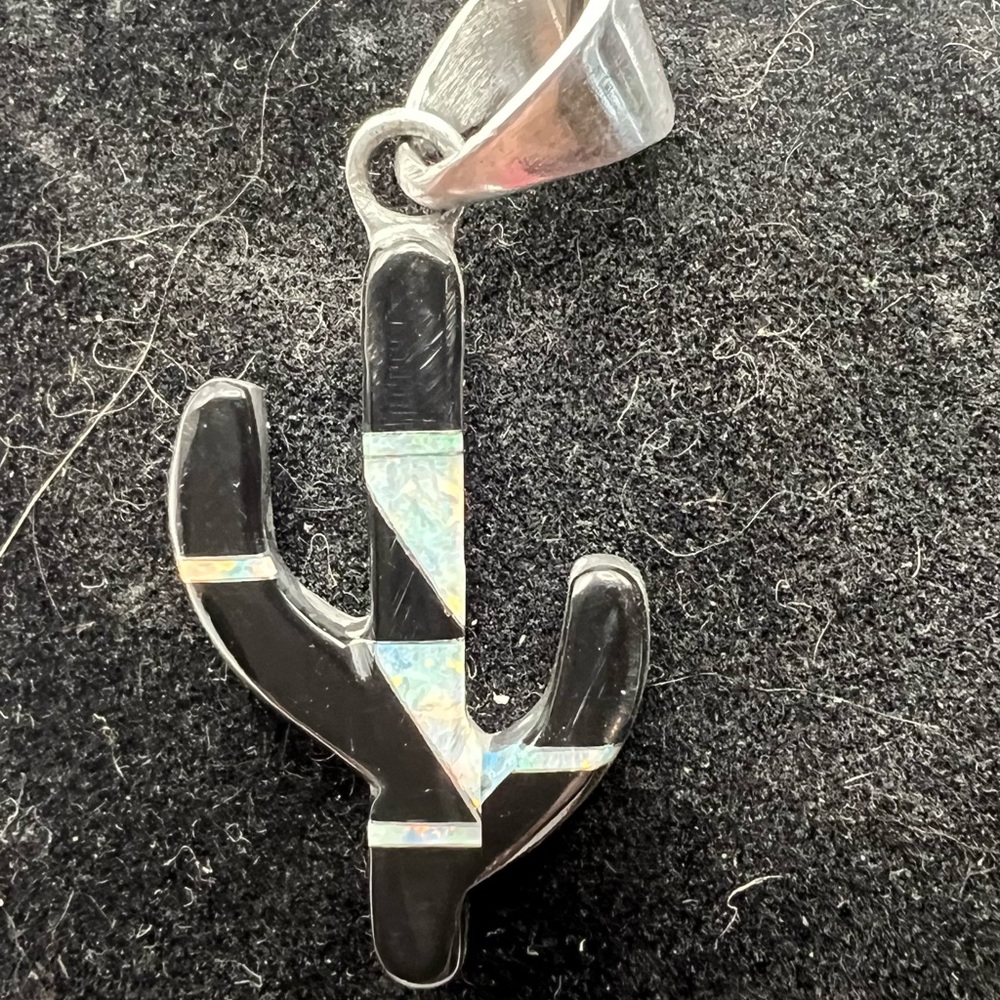 Black and Silver Cactus Pendant - Picture 3 of 4